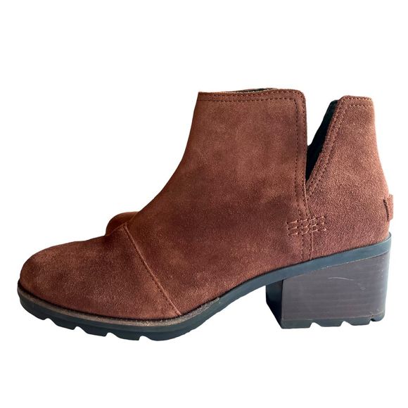 Sorel Cate Suede Cut Out Heeled Booties Burro Brown - Picture 4 of 17